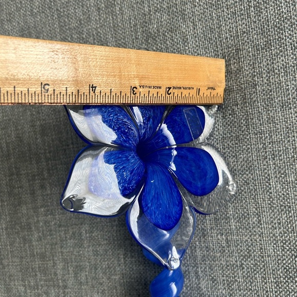 Vintage Murano Italy Hand Blown Art Glass Blue Flower  Twisted Stem - Picture 14 of 15